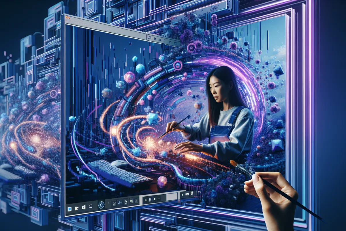 Une créatrice explore au clavier une scène 3D immersive générée à partir d’une image fixe.