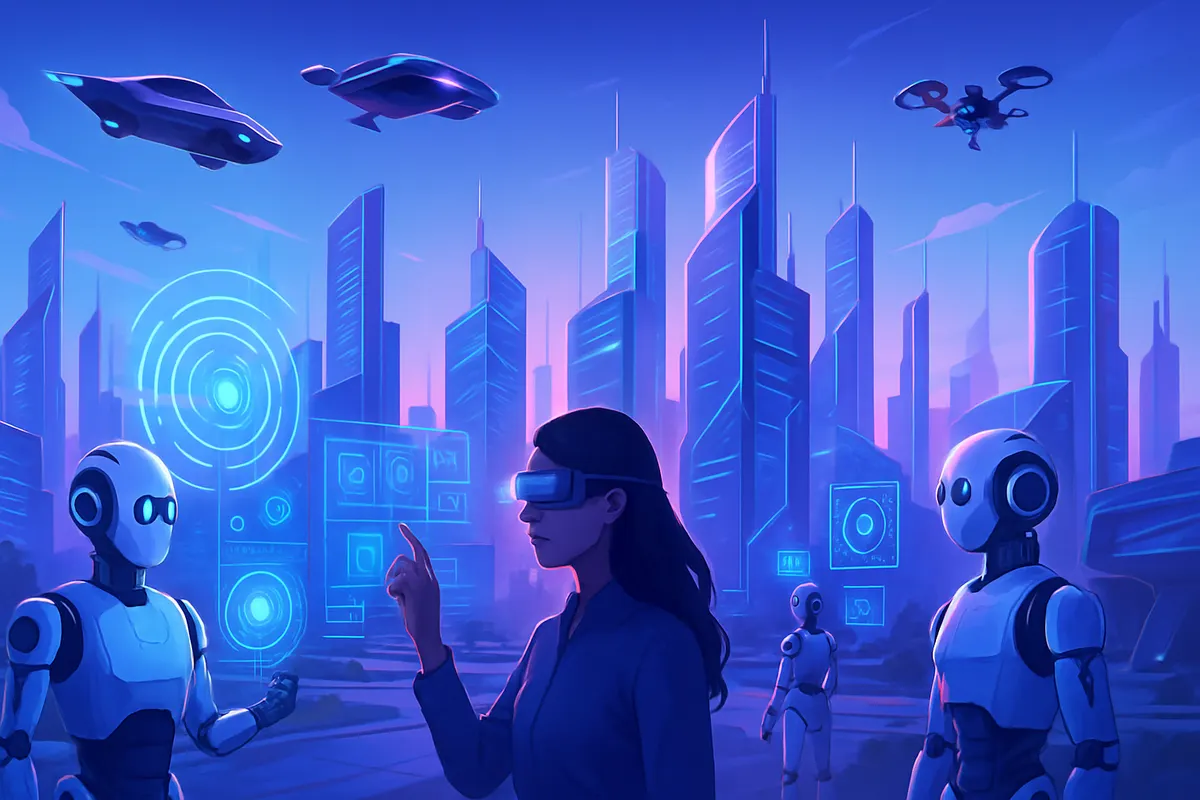 Un ordinateur de recherche web et un smartphone d’assistant IA illustrent l’évolution des usages numériques.