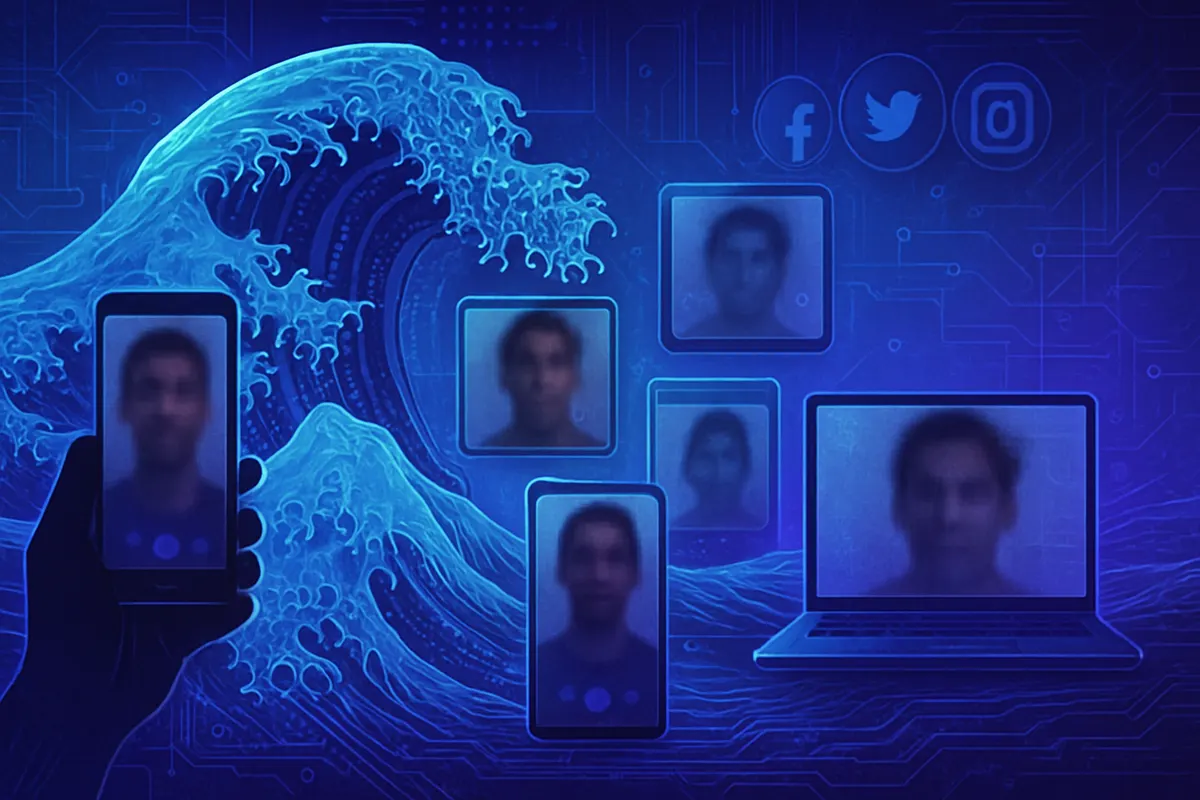 Deux personnes signalent sur un smartphone des vidéos haineuses générées par intelligence artificielle.
