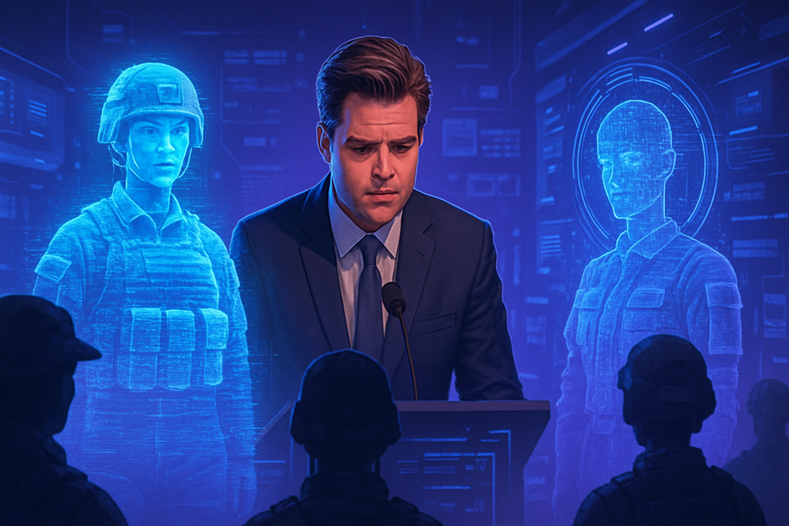 matt gaetz, intervenant sur oan, présente ses excuses après avoir utilisé des images générées par l’ia représentant faussement des femmes soldats, soulevant des questions sur l'éthique et l'impact de l'intelligence artificielle dans les médias.